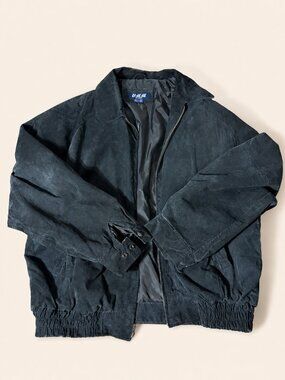 Vintage BMM Black Suede Leather Bomber Jacket XL